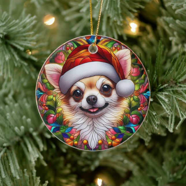 Niedlicher Chihuahua-Hund Weihnachten Keramik Ornament (Baum)