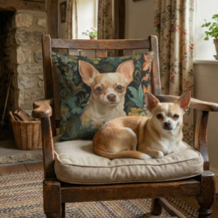 Niedlicher Chihuahua im William-Morris-Stil-Garten Kissen