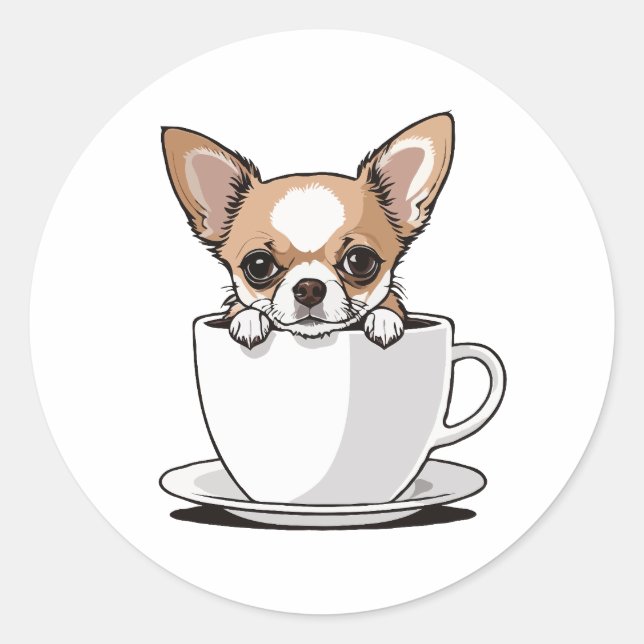 Niedlicher Chihuahua in der Tasse Kaffee Runder Aufkleber (Vorderseite)