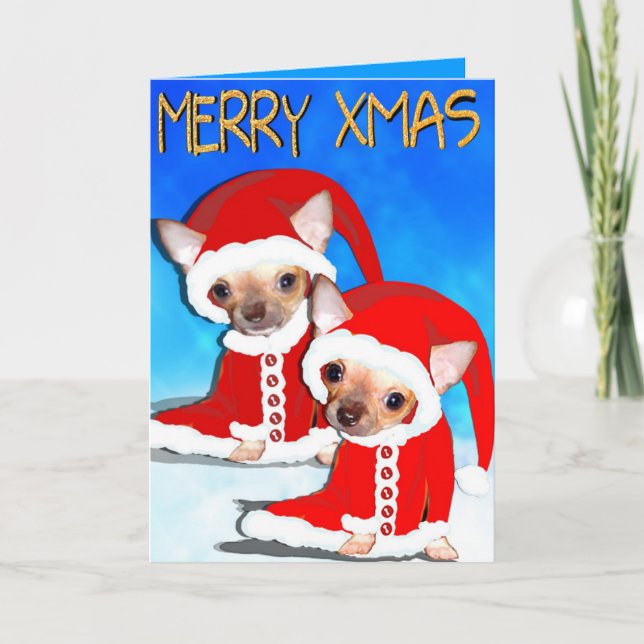 niedlicher Chihuahua Santa Feiertagskarte (Vorderseite)
