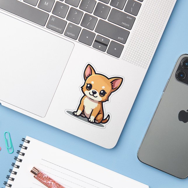 Niedlicher Chihuahua-Welpensticker - Big Eyes Aufkleber (Laptop mit iPhone)
