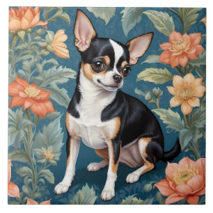 Niedlicher Chihuahua William Morris Inspirierter B Fliese