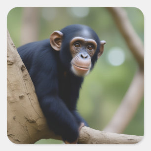 Niedlicher Chimp-Aufkleber Quadratischer Aufkleber