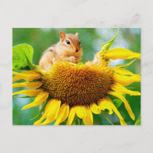 Niedlicher Chipmunk Gelbe Sonnenblumen Foto Malere Postkarte