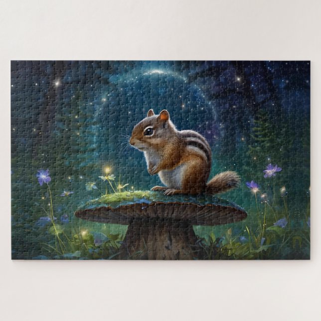 Niedlicher Chipmunk im Mushroom im Magischen Garte Puzzle (Horizontal)