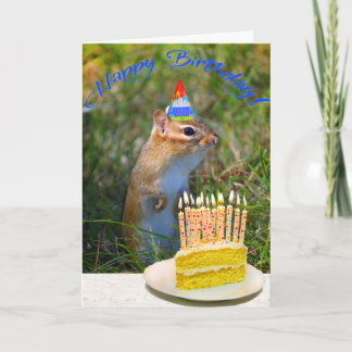 Niedlicher Chipmunk im Partyhutgeburtstag Karte