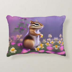 Niedlicher Chipmunk in Blume Dekokissen