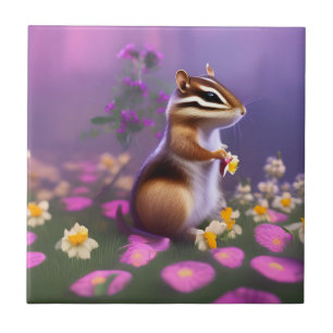 Niedlicher Chipmunk in Blume Fliese