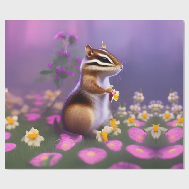 Niedlicher Chipmunk in Blume Geschenkpapier (Flach)