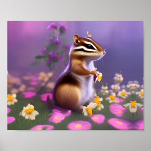 Niedlicher Chipmunk in Blume Poster