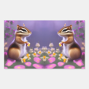 Niedlicher Chipmunk in Blume Rechteckiger Aufkleber