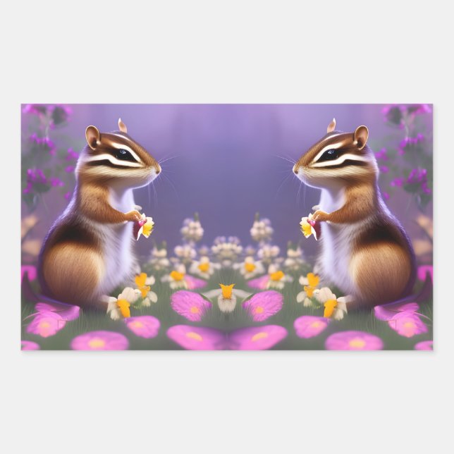 Niedlicher Chipmunk in Blume Rechteckiger Aufkleber (Vorderseite)