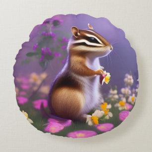 Niedlicher Chipmunk in Blume Rundes Kissen