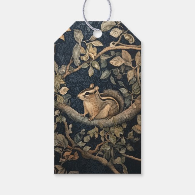 Niedlicher Chipmunk in William Morris Style Forest Geschenkanhänger (Vorderseite)