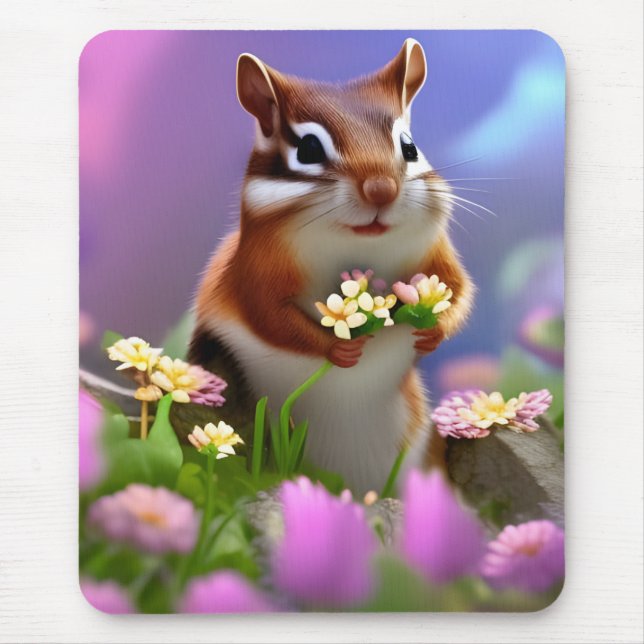 Niedlicher Chipmunk mit Blume Mousepad (Vorne)
