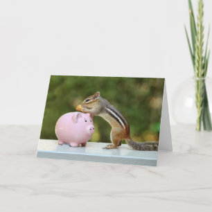 Niedlicher Chipmunk mit dem Funny Money Piggy Bank Karte