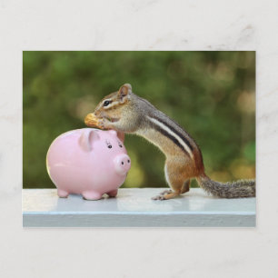 Niedlicher Chipmunk mit dem Funny Money Piggy Bank Postkarte
