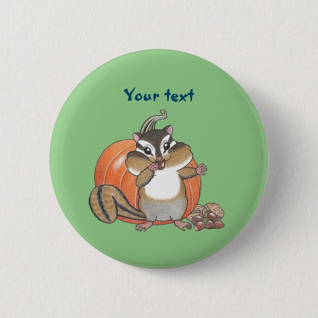 Niedlicher Chipmunk Pumpkin Nuts Button (Vorderseite)