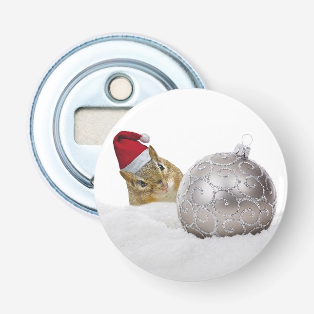 Niedlicher Chipmunk Silver und Schnee Weihnachtsfe Flaschenöffner (Vorderseite)
