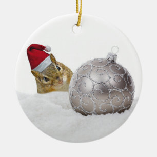 Niedlicher Chipmunk Silver und Schnee Weihnachtsfe Keramik Ornament