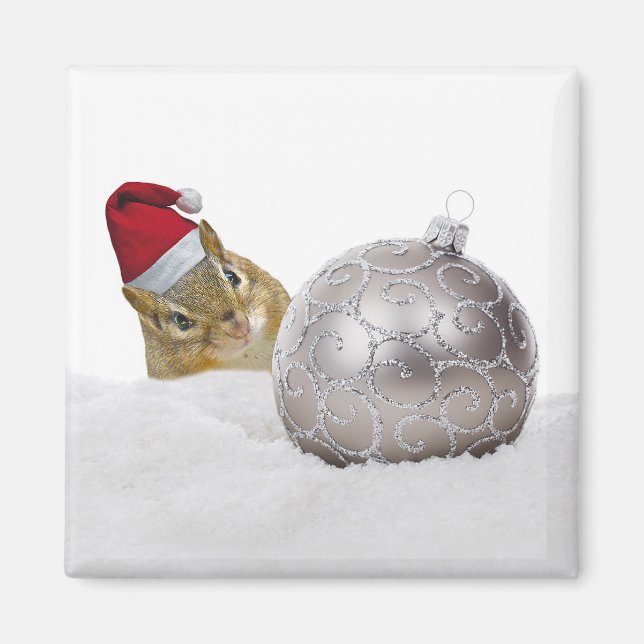 Niedlicher Chipmunk Silver und Schnee Weihnachtsfe Magnet (Vorne)