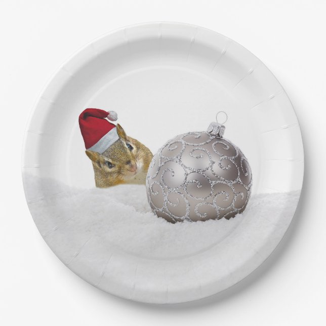 Niedlicher Chipmunk Silver und Schnee Weihnachtsfe Pappteller (Vorderseite)