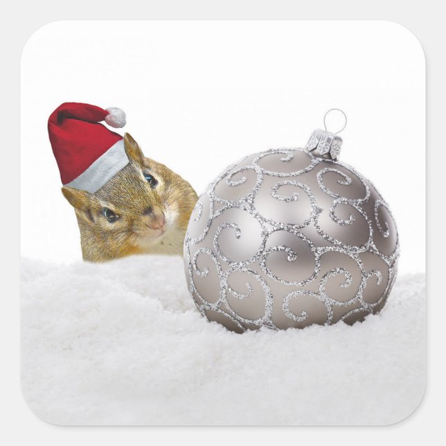 Niedlicher Chipmunk Silver und Schnee Weihnachtsfe Quadratischer Aufkleber (Vorderseite)
