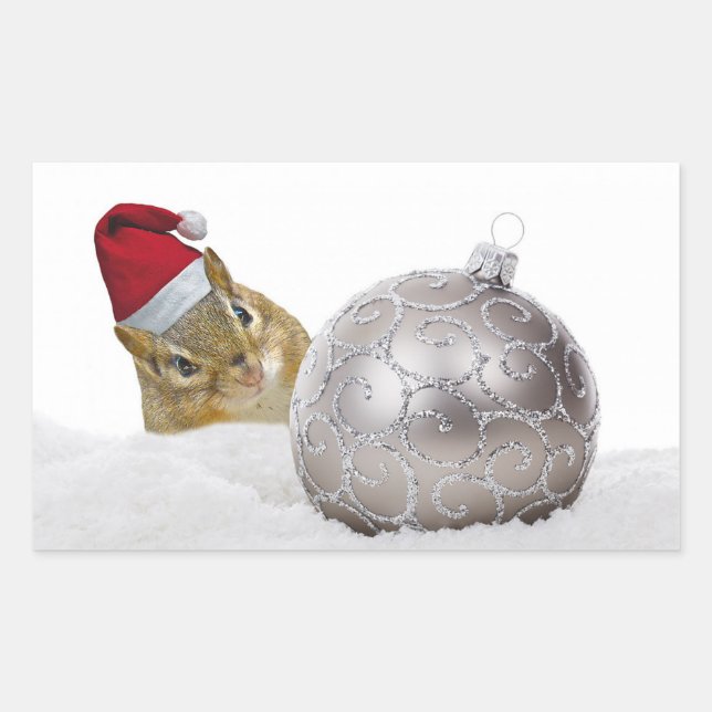 Niedlicher Chipmunk Silver und Schnee Weihnachtsfe Rechteckiger Aufkleber (Vorderseite)