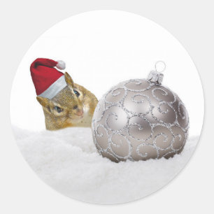 Niedlicher Chipmunk Silver und Schnee Weihnachtsfe Runder Aufkleber