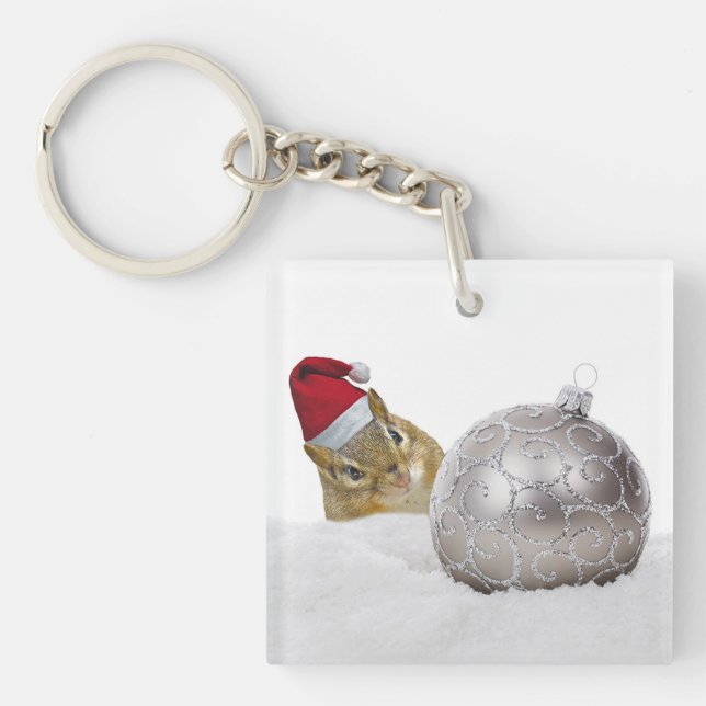 Niedlicher Chipmunk Silver und Schnee Weihnachtsfe Schlüsselanhänger (Vorderseite)