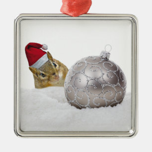 Niedlicher Chipmunk Silver und Schnee Weihnachtsfe Silbernes Ornament