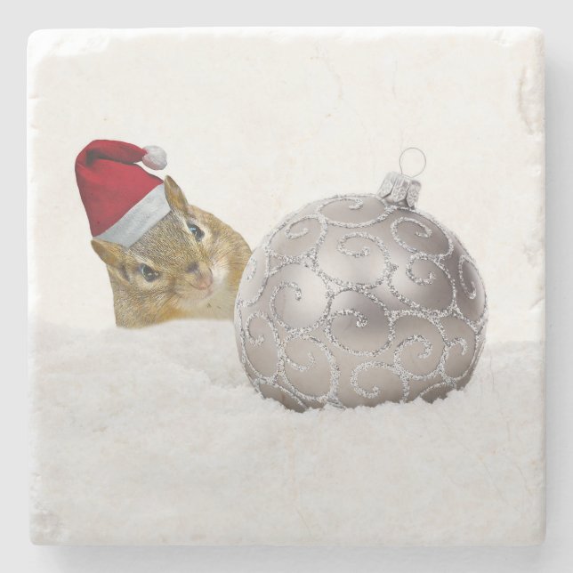 Niedlicher Chipmunk Silver und Schnee Weihnachtsfe Steinuntersetzer (Vorderseite)