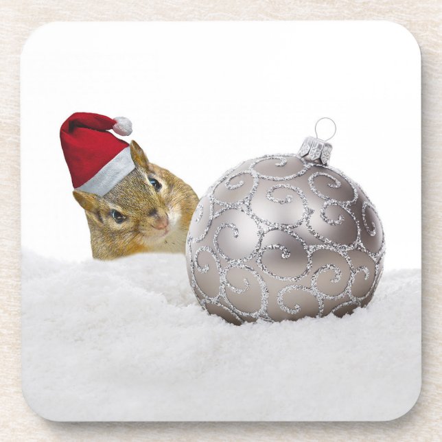 Niedlicher Chipmunk Silver und Schnee Weihnachtsfe Untersetzer (Vorderseite)