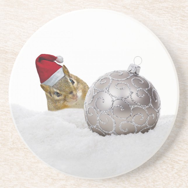 Niedlicher Chipmunk Silver und Schnee Weihnachtsfe Untersetzer (Vorne)