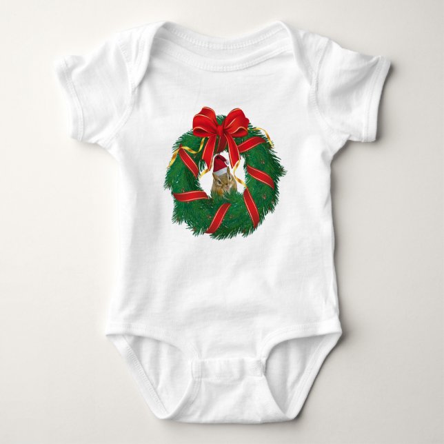 Niedlicher Chipmunk Weihnachtskranz Baby Strampler (Vorderseite)