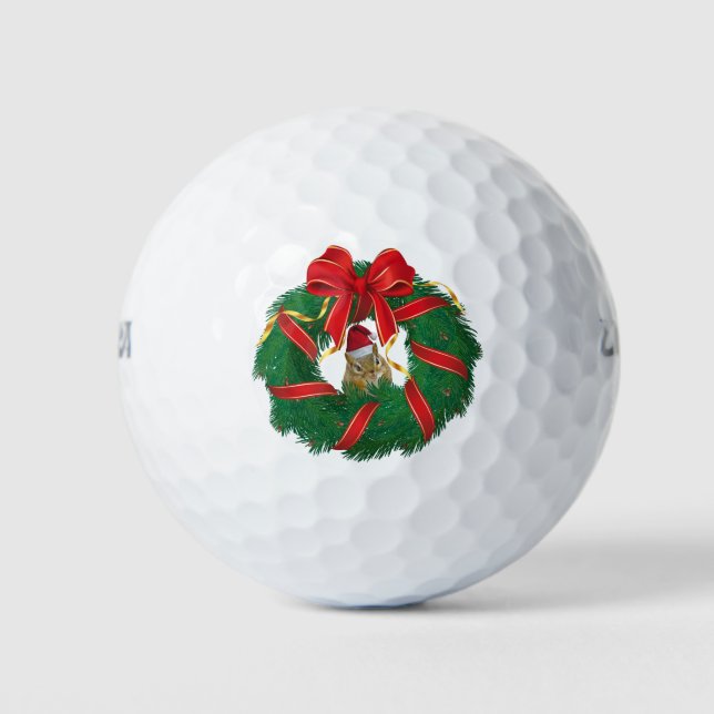 Niedlicher Chipmunk Weihnachtskranz Golfball (Vorderseite)