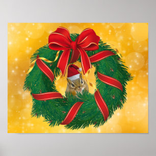 Niedlicher Chipmunk Weihnachtskranz Poster