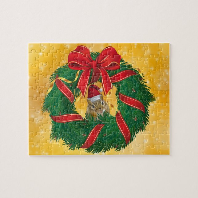 Niedlicher Chipmunk Weihnachtskranz Puzzle (Horizontal)