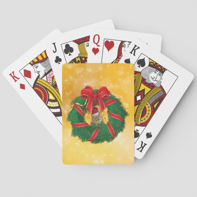 Niedlicher Chipmunk Weihnachtskranz Spielkarten (Rückseite)