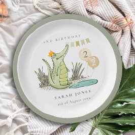 Niedlicher Chomp-Alligator im Sumpf jedes Lebensal Pappteller