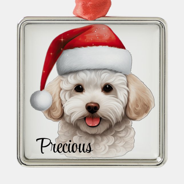NIEDLICHER CHRISTMAS BICHON FRISE HUND MIT WEIHNAC ORNAMENT AUS METALL (Vorne)