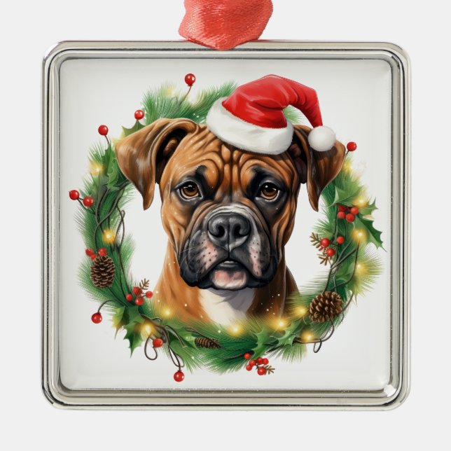 NIEDLICHER CHRISTMAS URLAUB BOXER DOG & WREATH ORNAMENT AUS METALL (Vorne)