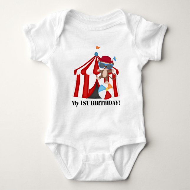 Niedlicher Circus Affe Unisex Erstgeburtskarosseri Baby Strampler (Vorderseite)