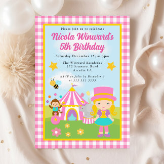 Niedlicher Circus Blonde Girl Trainer Kindergeburt Einladung