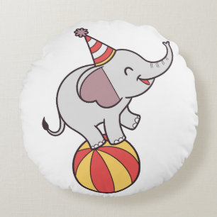 Niedlicher Circus Elephant on Ball - Geburtstagspa Rundes Kissen