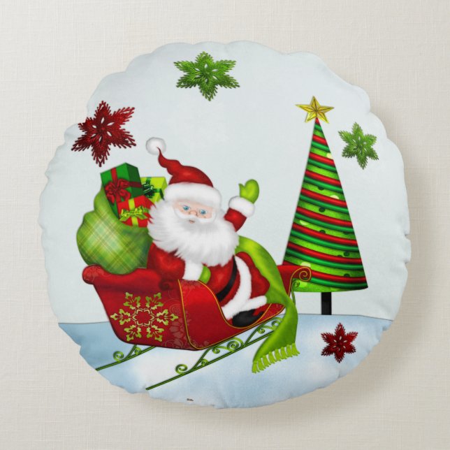 Niedlicher Classic Santa Whimsey URLAY DECOR RUNDE Rundes Kissen (Vorderseite)