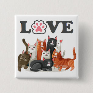 Niedlicher Clowder Cat Illustration mit LIEBE Button
