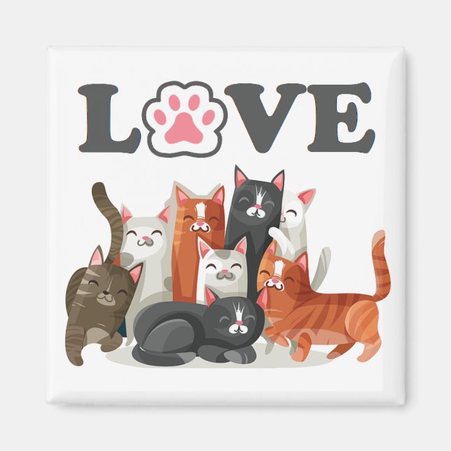Niedlicher Clowder Cat Illustration mit LIEBE Magnet (Vorne)