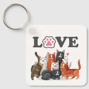 Niedlicher Clowder Cat Illustration mit LIEBE Schlüsselanhänger