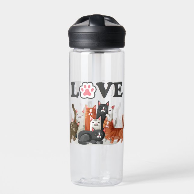 Niedlicher Clowder Cat Illustration mit LIEBE Trinkflasche (Vorderseite)